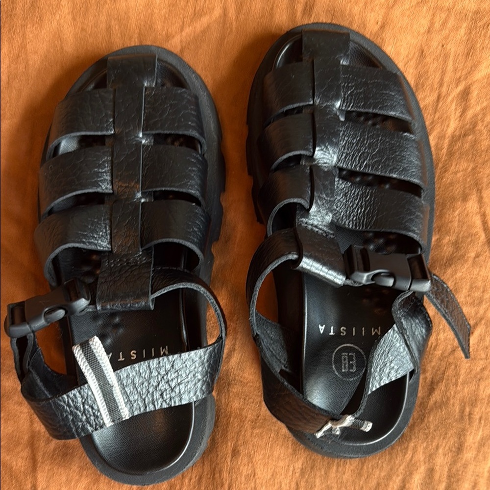Miista Black Leather Sandals